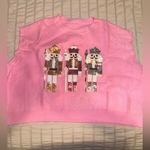 Pink Ribbed Sweater with sparkle Nutcracker Design. So nice!!